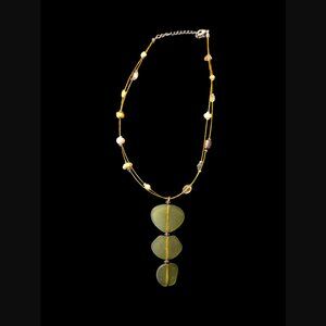 Beach Themed Sea Glass Natural Pearl 17.5" Two Tone Necklace